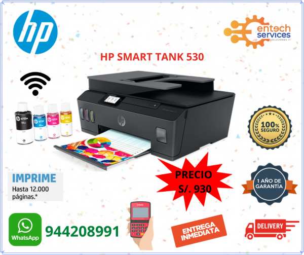 IMPRESORA MULTIFUNCIONAL HP SMART TANK 530 - CON SISTEMA CONTINUO Y WIFI